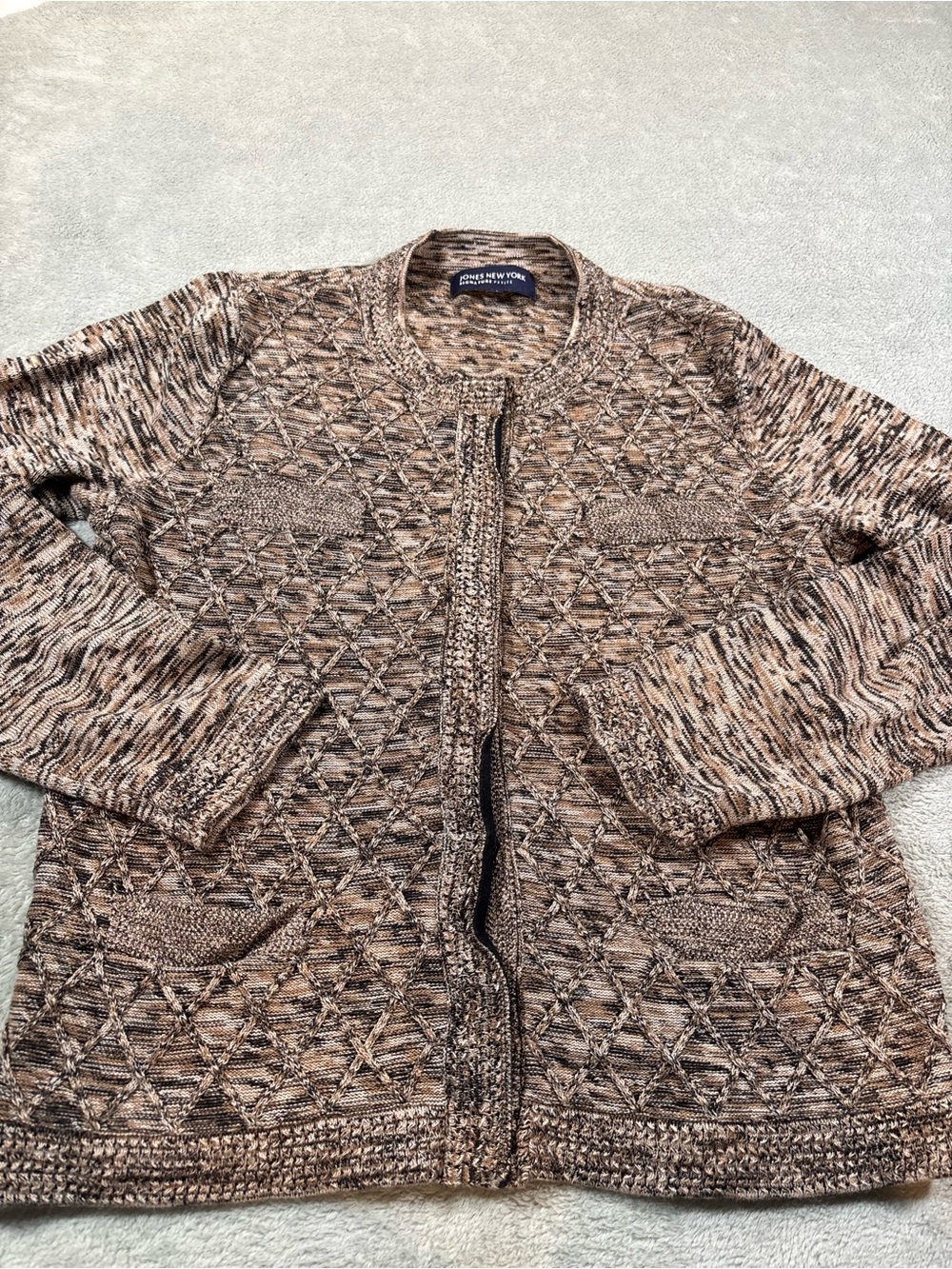 Jones New York Petite Signature Marled Knit Zip-Up Cardigan Sweater PM